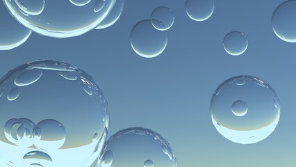 水面と気泡、炭酸水や清潔感や洗濯をイメージする水中の泡