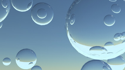 水面と気泡、炭酸水や清潔感や洗濯をイメージする水中の泡