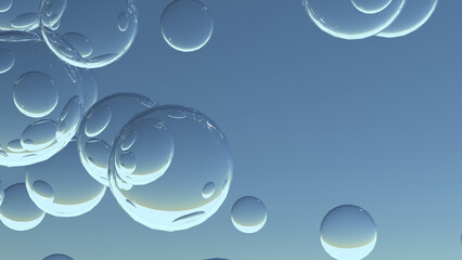 水面と気泡、炭酸水や清潔感や洗濯をイメージする水中の泡