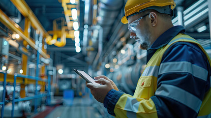 Man with a tablet on a factory