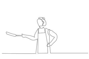 woman cook work kitchen lifestyle one line art design vector
