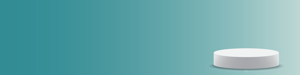 A white banner stand is placed on the floor. light blue sign