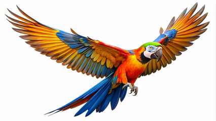 Fototapeta premium Colorful flying Catalina Macaw parrot isolated on white background