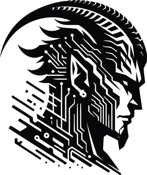 black cyborg head profile clip art preview