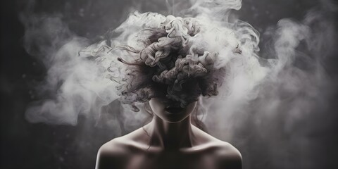 Artistic Representation of Brain Damage and Mental Health Struggles in Postpartum Depression. Concept Mental Health Awareness, Postpartum Depression, Brain Damage, Artistic Representation