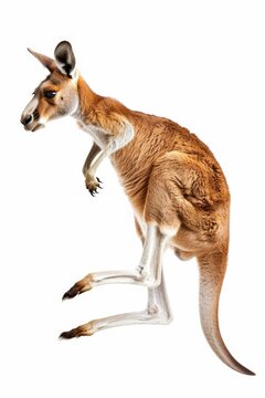 side profile of a jumping kanguru on white background