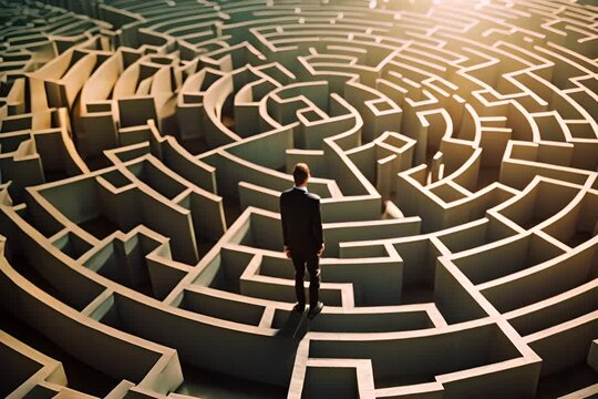 businessman look maze on background