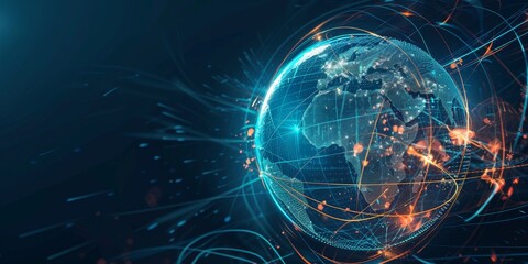A futuristic globe with shimmering lines encircling it, symbolizing the brilliance of global data flow and the interconnectedness of digital ecosystems