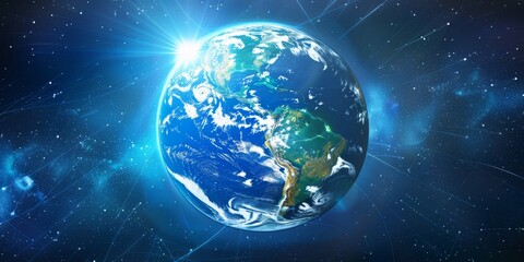 Obraz premium A futuristic globe with radiant lines symbolizing global climate patterns, highlighting the brilliance of meteorological data and environmental science
