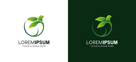 Natural fresh green bird leaf logo design, leaf and bird symbol icon