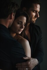 Intimate Couple Embrace in Moody Low Light Portrait