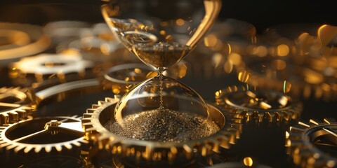 Gears turning within a traditional hourglass, symbolizing the fusion of classic and modern timekeeping methods