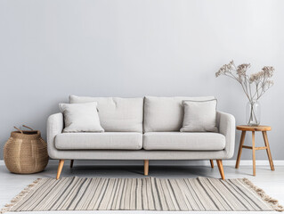 Minimalist room interiors in neutral colors with minimal furniture. Residential interior design composition for Real Estate.