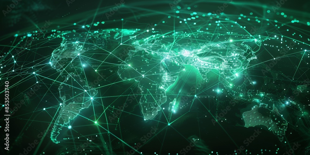 Leinwandbilder a digital network map connecting continents, representing the infrastructure of the global internet 