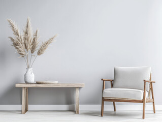 Minimalist room interiors in neutral colors with minimal furniture. Residential interior design composition for Real Estate.