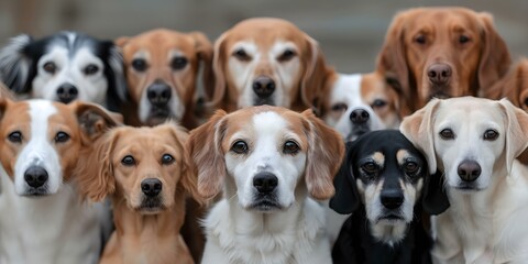 Front view of various dog breeds in different sizes with central pet. Concept Pets, Dogs, Breeds, Front View, Various Sizes