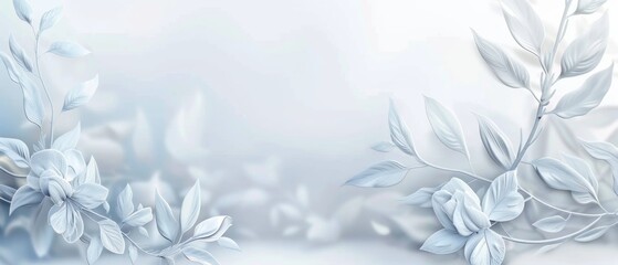 Abstract floral nature background with delicate white plant and flower leaves border