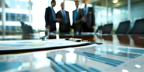 A busy corporate boardroom with executives discussing precise financial reports, emphasizing the role of efficiency in strategic decision-making