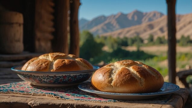Uzbek traditional meal bread, Margilan, Fergana Valley, Uzbekistan.