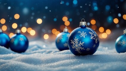Fototapeta premium blue christmas background with snowflakes and christmas balls.