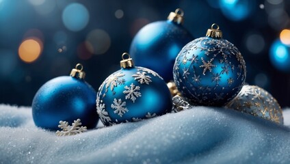 Fototapeta premium blue christmas background with snowflakes and christmas balls.