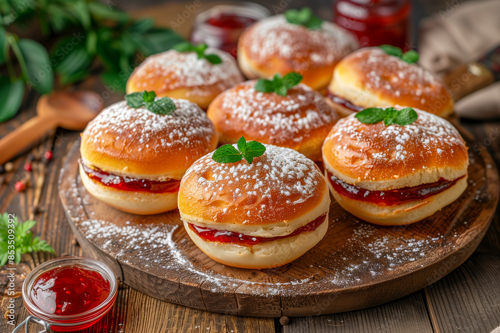 Sticker berliner doughnuts with jam filling