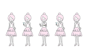 笑顔のドレスを着た女の子の表情セット