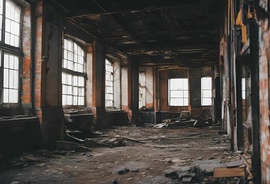 AI generated illustration of an abandoned industrial building with broken windows