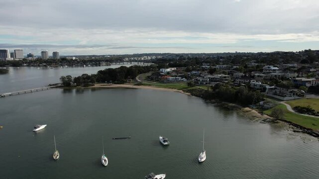 Aerial view of the sea near the shore of Putney, Sydney in Australia
