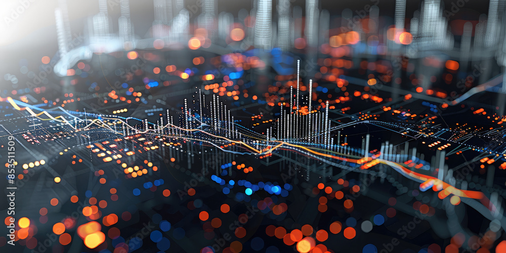 Aufkleber An intricate scatter chart highlighting a significant positive correlation between rising stock prices and increasing trade volumes, reflecting market interest. Generative AI.