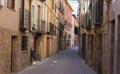 Narrow streets and rustic stone houses in the medieval village of Molina de Aragon.