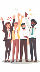 Vector of diverse business team celebrating successful project with high fives on white background
