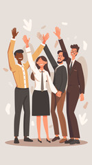 Obraz premium Vector of diverse business team celebrating successful project with high fives
