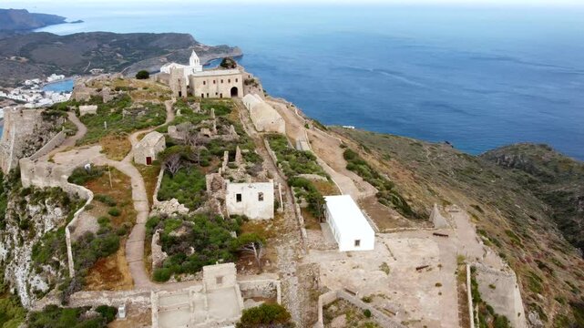 Aerial view of Kythira greek island bay at Chora, Kapsali