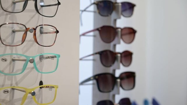 Shelf selling glasses in a pharmacy