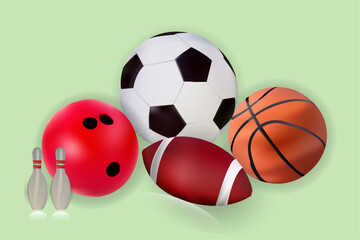 ball bundle sports soccerball football basketball 3d illustration