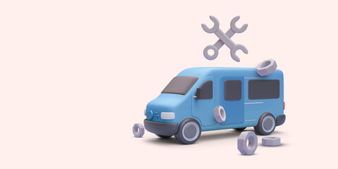 Repair service concept in realistic style with delivery van. Vector illustration