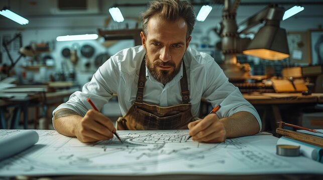 Engineer makes a drawing. Generative AI.