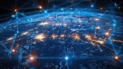 Obraz premium Mobile global internet communications. World wide web on phone via wireless satellite network technology. Smartphone digital connection at clouds services of all earth. Generative AI.