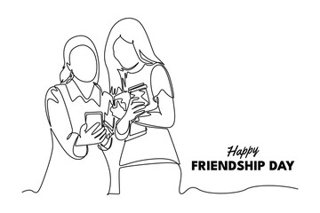 Happy international friendship day Concept. Single line draw design vector graphic illustration.