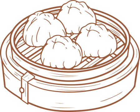recommend clip art: Shrimp Dumpling outline hand drawn engraving