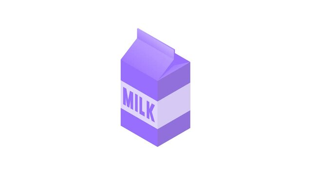 Simple 3d isometric milk box animation isolated on white.