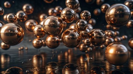 An abstract background with 3D metallic spheres in various sizes, floating against a dark gradient.
