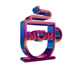 3D Neon Retro Icon - cup with word MOM with heart
