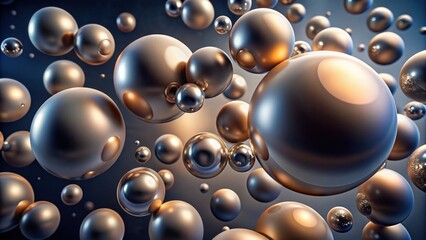 An abstract background with 3D metallic spheres in various sizes, floating against a dark gradient.