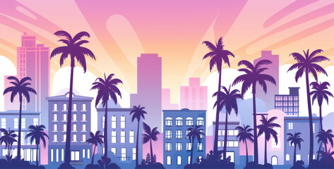 Obraz premium AIgenerated illustration of a Miami Beach scene in pastel colors, capturing the essence of a midday journey.