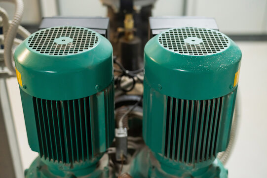 Close-up of the green circulation pump. Booster pumping station. 