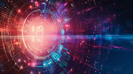 Amidst a virtual reality landscape, a spiral of neon lights spirals inward, forming a tunnel of swirling colours that evoke a sense of infinite depth. The neon lights glow softly.