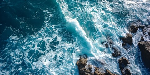 Obraz premium Mesmerizing Waves Crashing Against Rocky Shore with Turquoise Waters