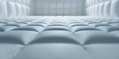 Creating a serene and quiet atmosphere in a white soundproof room with padding. Concept Quiet Atmosphere, Serene Setting, White Room, Soundproof Padding